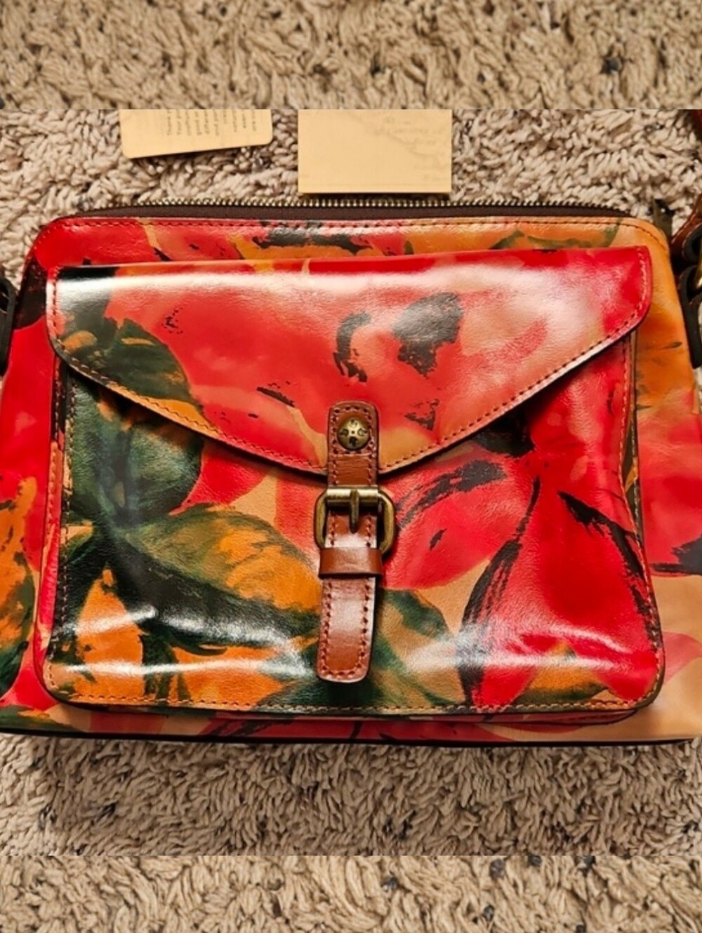 New Patricia Nash Avellino Leather Spring Multicolor Front Pocket Crossbody
